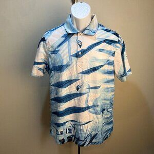 Bugatchi Men's blue and white Flamingo s/s golf polo shirt Medium M uomo